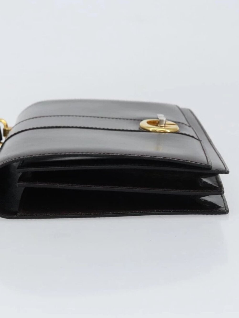GUCCI Shoulder Bag Leather Dark Brown Gold Auth - Picture 3 of 16
